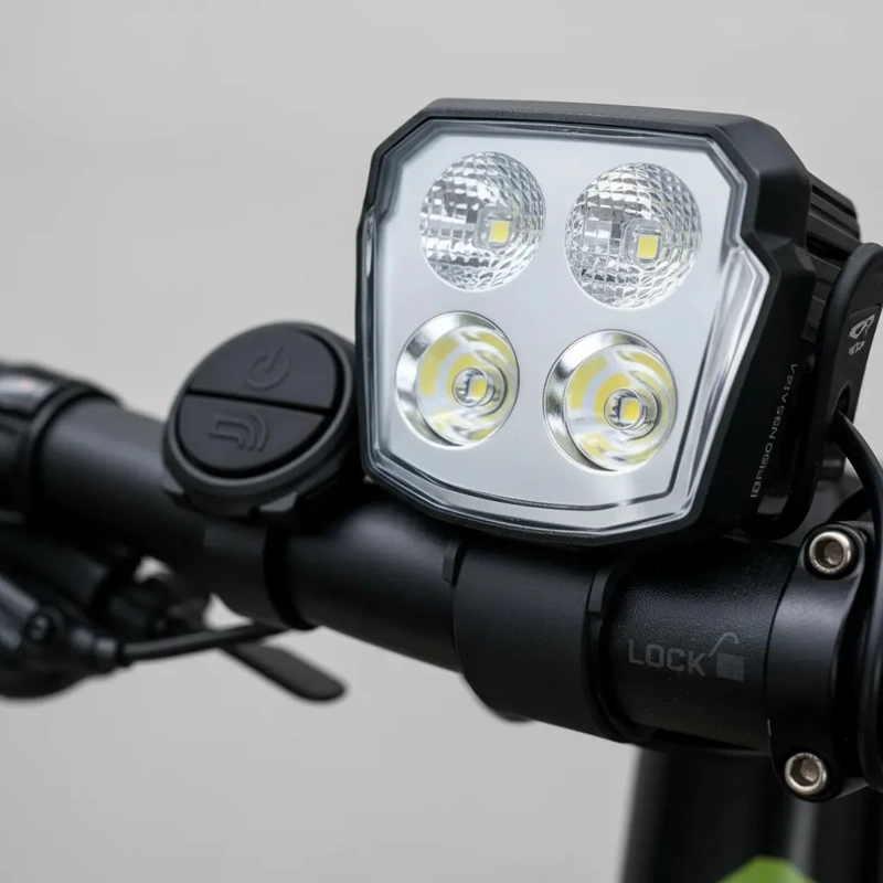 LUZ BICICLETA LED RECARGABLE 4 FOCOS BOCINA CONTROL MANUBRIO - 1