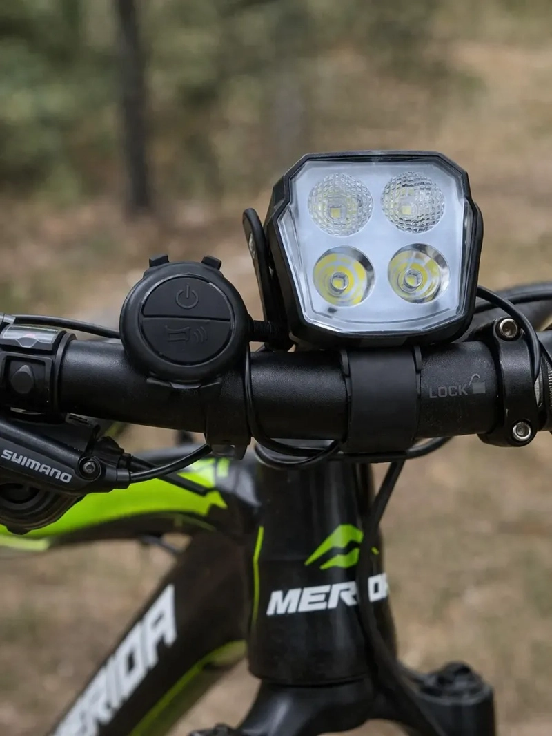 LUZ BICICLETA LED RECARGABLE 4 FOCOS BOCINA CONTROL MANUBRIO - 3
