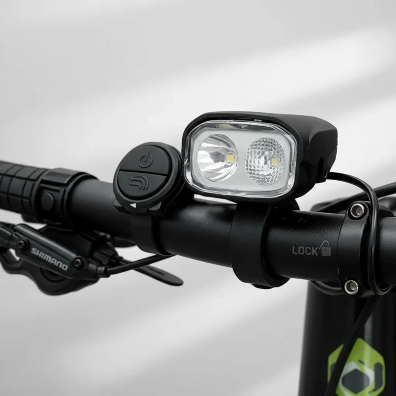 LUZ BICICLETA LED RECARGABLE 2 FOCOS BOCINA CONTROL MANUBRIO - 6