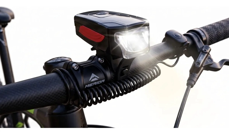 LUZ DELANTERA LED BICICLETA ALTA POTENCIA A PILAS CON BOCINA - 1