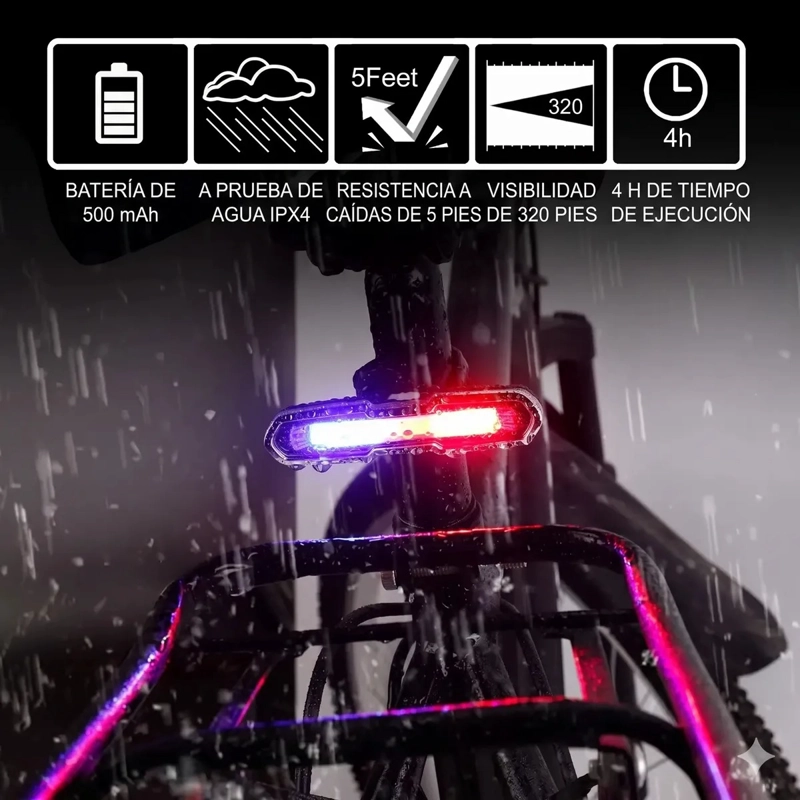 LUZ LED TRASERA PARA BICICLETAS RECARGABLE USB - 10