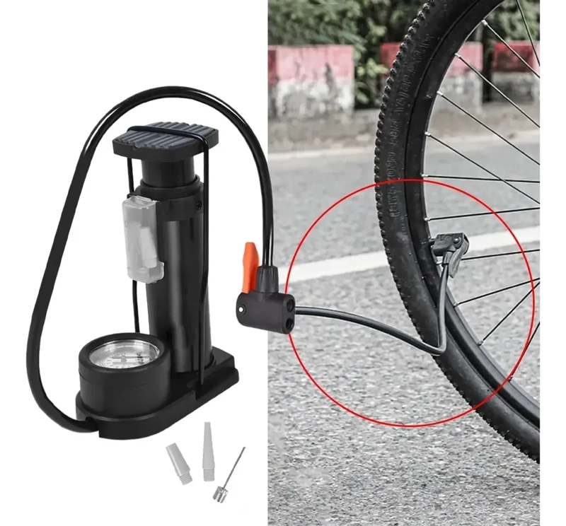BOMBIN DE PIE PORTATIL CON MANOMETRO PARA BICICLETA PELOTAS - 4