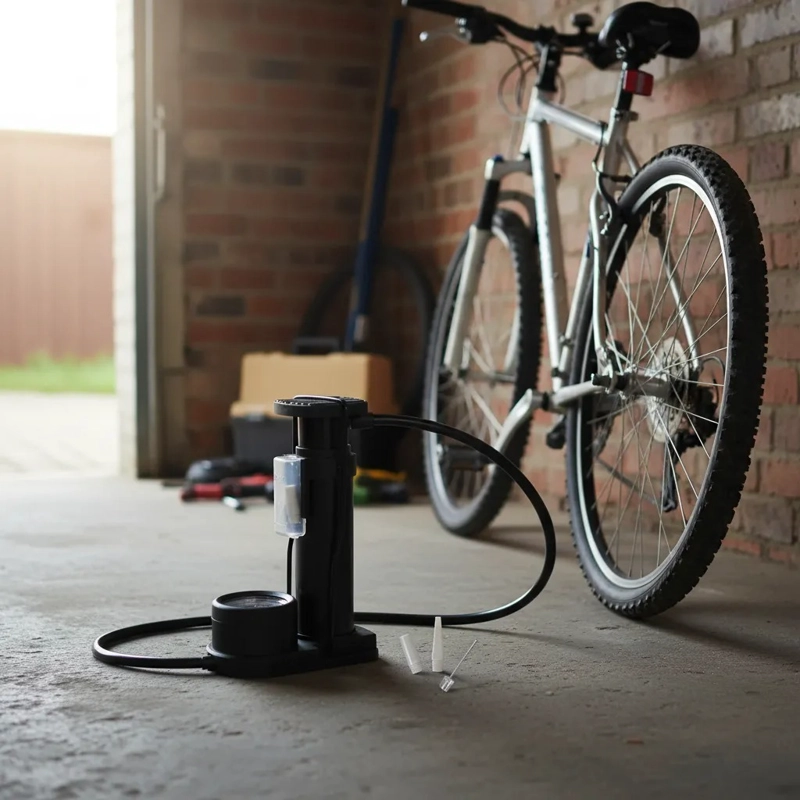 BOMBIN DE PIE PORTATIL CON MANOMETRO PARA BICICLETA PELOTAS - 7