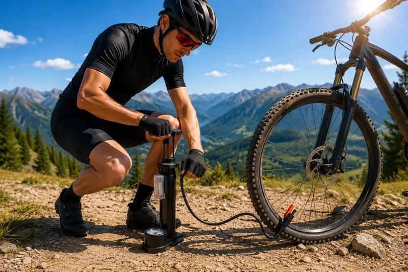 BOMBIN DE PIE PORTATIL CON MANOMETRO PARA BICICLETA PELOTAS - 8