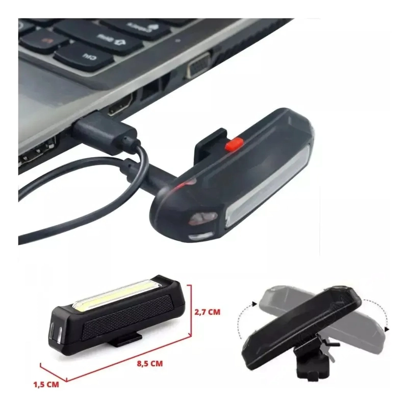 LUZ TRASERA BICICLETA LED RECARGABLE USB ALTA VISIBILIDAD NEGRO Y BLANCO NEGRO/BLANCO - 2