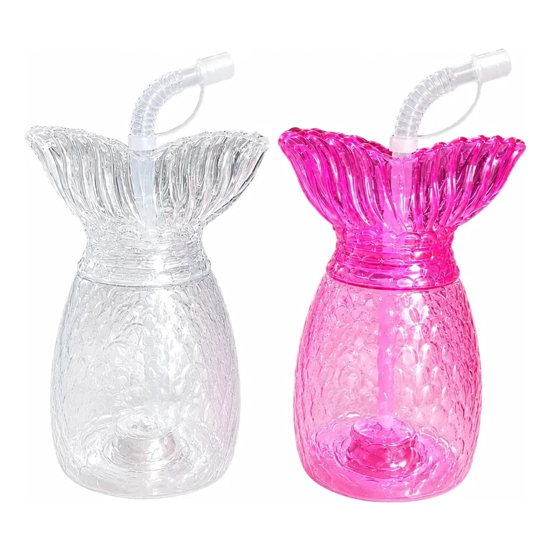 PACK 2 VASOS PLASTICOS COLA SIRENA CON BOMBILLA REUTILIZABLE - 1