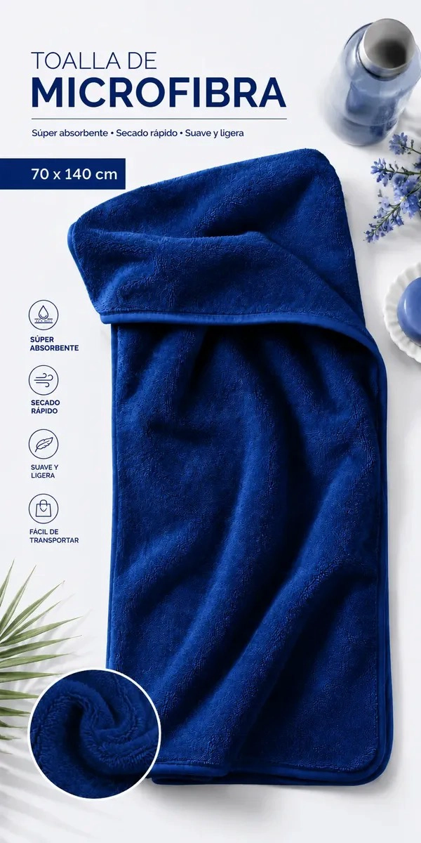 TOALLA MICROFIBRA BAÑOS ABSORBENTE 70X140 CM SECADO RAPIDO - 2