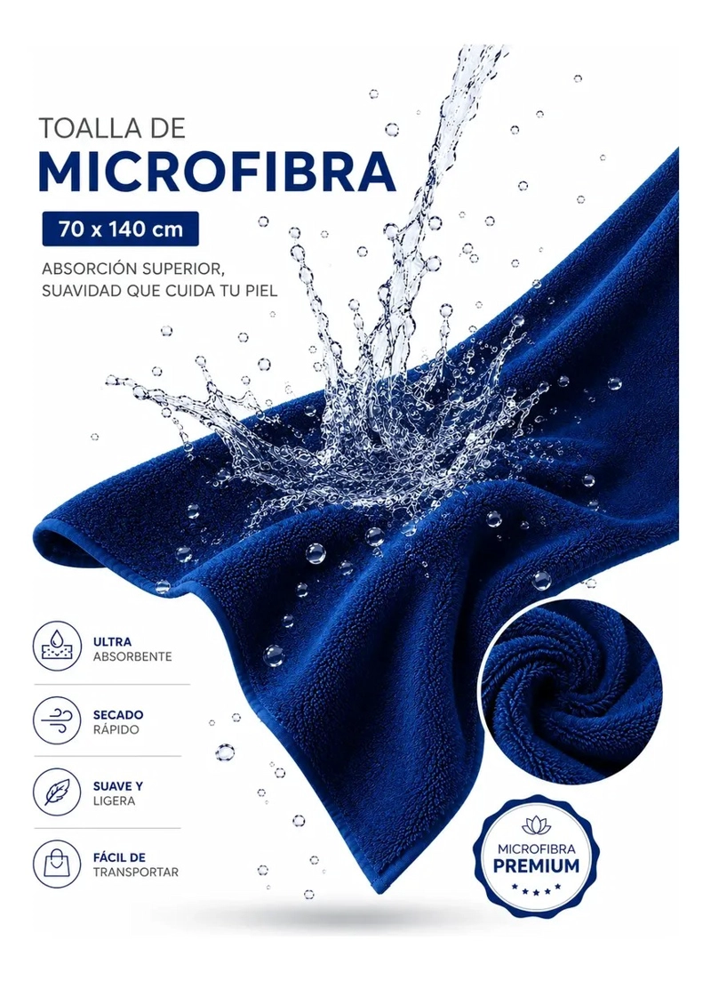 TOALLA MICROFIBRA BAÑOS ABSORBENTE 70X140 CM SECADO RAPIDO - 4