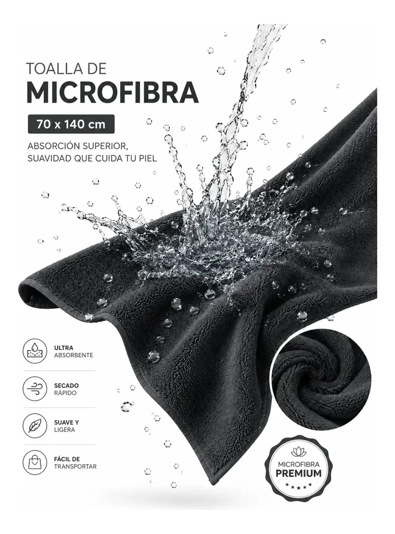 TOALLA MICROFIBRA BAÑOS ABSORBENTE 70X140 CM SECADO RAPIDO - 4