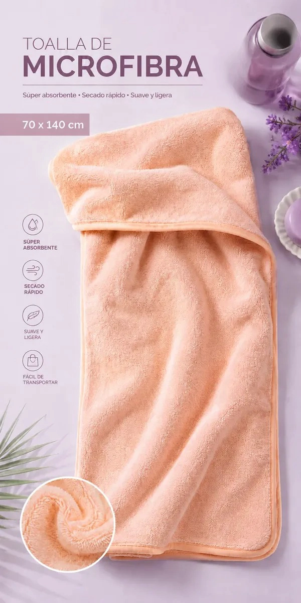 TOALLA MICROFIBRA BAÑOS ABSORBENTE 70X140 CM SECADO RAPIDO - 3
