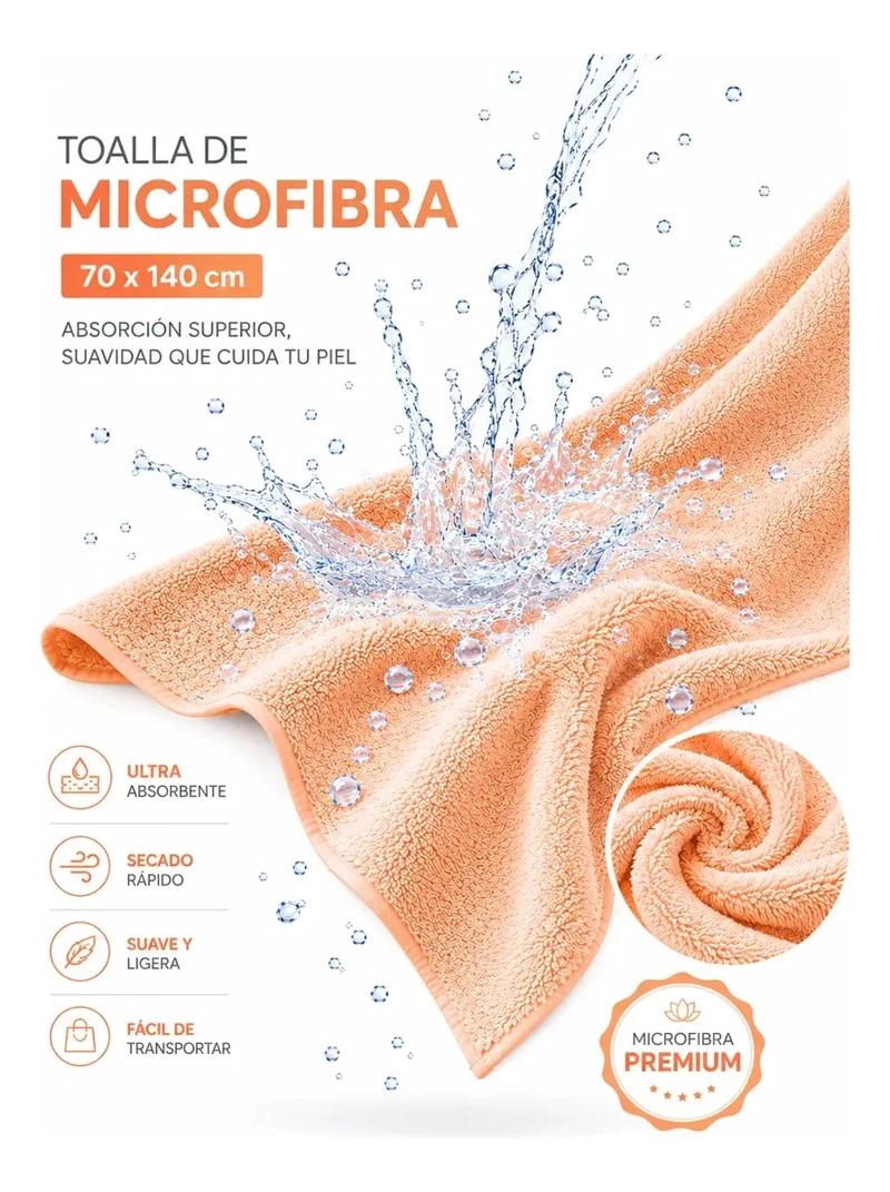 TOALLA MICROFIBRA BAÑOS ABSORBENTE 70X140 CM SECADO RAPIDO - 4