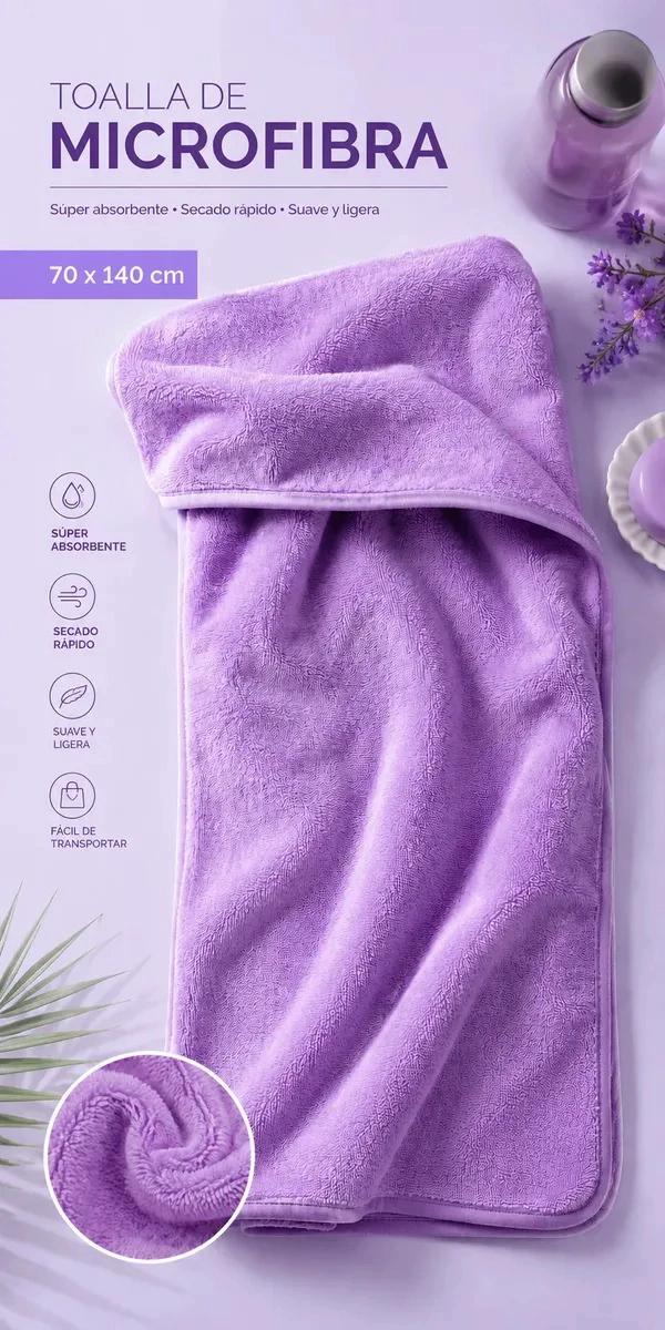 TOALLA MICROFIBRA BAÑOS ABSORBENTE 70X140 CM SECADO RAPIDO - 3