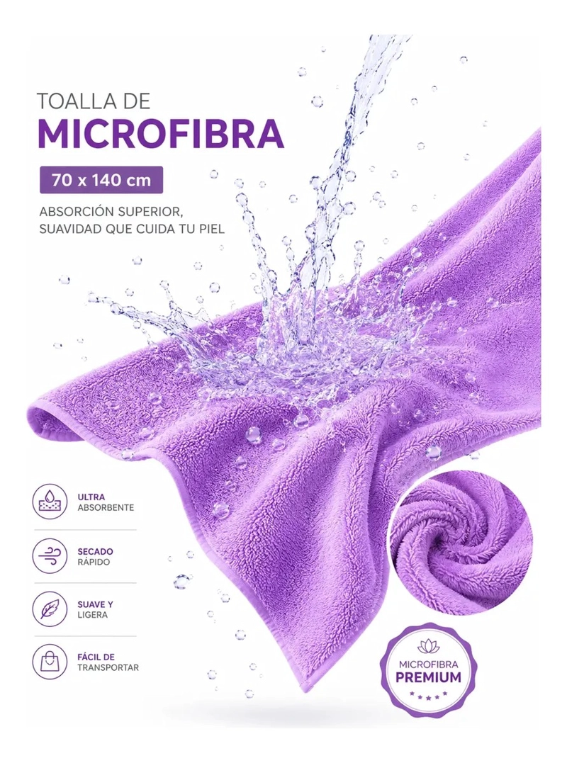 TOALLA MICROFIBRA BAÑOS ABSORBENTE 70X140 CM SECADO RAPIDO - 6