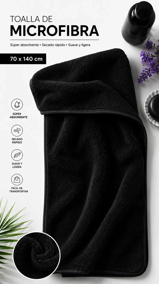 TOALLA MICROFIBRA BAÑOS ABSORBENTE 70X140 CM SECADO RAPIDO - 2