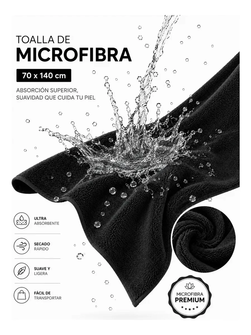 TOALLA MICROFIBRA BAÑOS ABSORBENTE 70X140 CM SECADO RAPIDO - 3