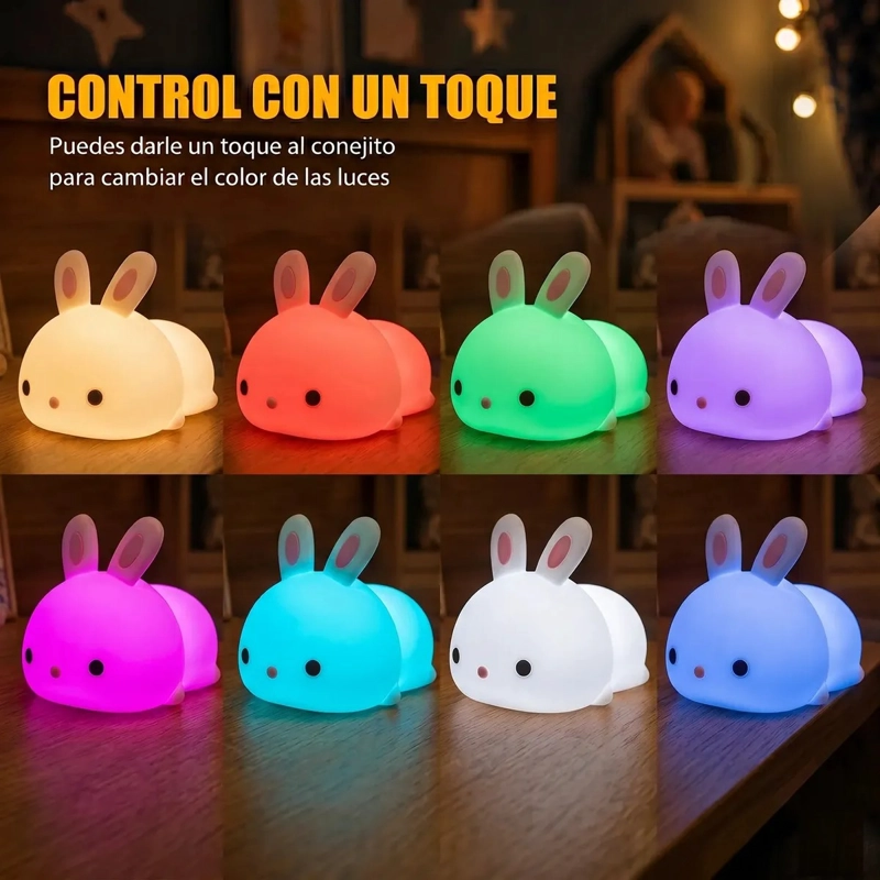 LAMPARA SILICONA CONEJO LED RECARGABLE USB 7 COLORES KAWAII BLANCO - 10