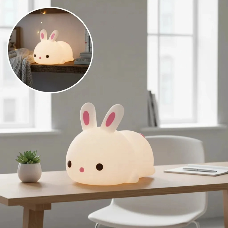 LAMPARA SILICONA CONEJO LED RECARGABLE USB 7 COLORES KAWAII BLANCO - 11