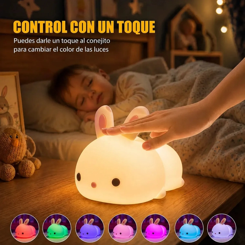 LAMPARA SILICONA CONEJO LED RECARGABLE USB 7 COLORES KAWAII BLANCO - 12