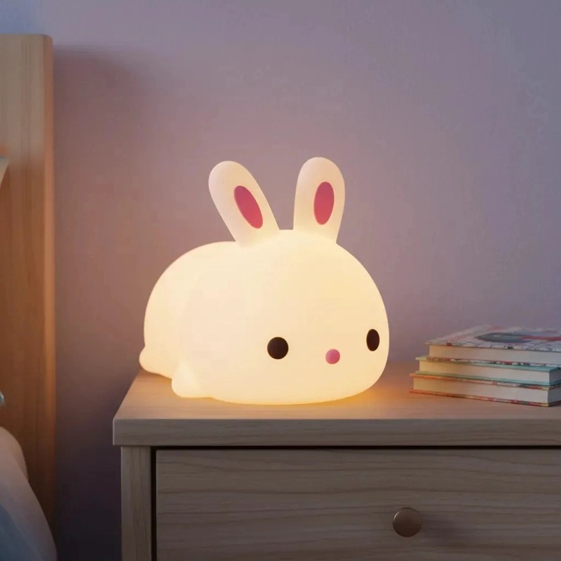 LAMPARA SILICONA CONEJO LED RECARGABLE USB 7 COLORES KAWAII BLANCO - 3