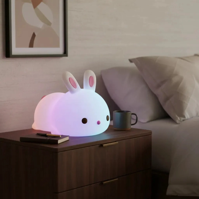 LAMPARA SILICONA CONEJO LED RECARGABLE USB 7 COLORES KAWAII BLANCO - 4