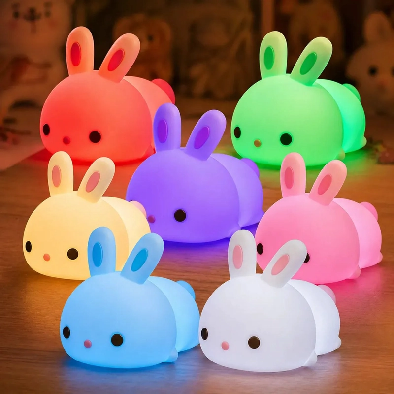 LAMPARA SILICONA CONEJO LED RECARGABLE USB 7 COLORES KAWAII BLANCO - 9