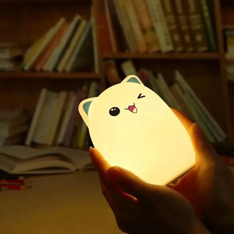LAMPARA SILICONA GATO LED RECARGABLE USB 7 COLORES KAWAII - 2