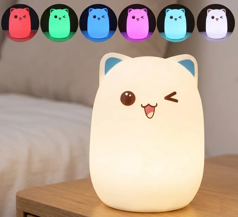 LAMPARA SILICONA GATO LED RECARGABLE USB 7 COLORES KAWAII - 6