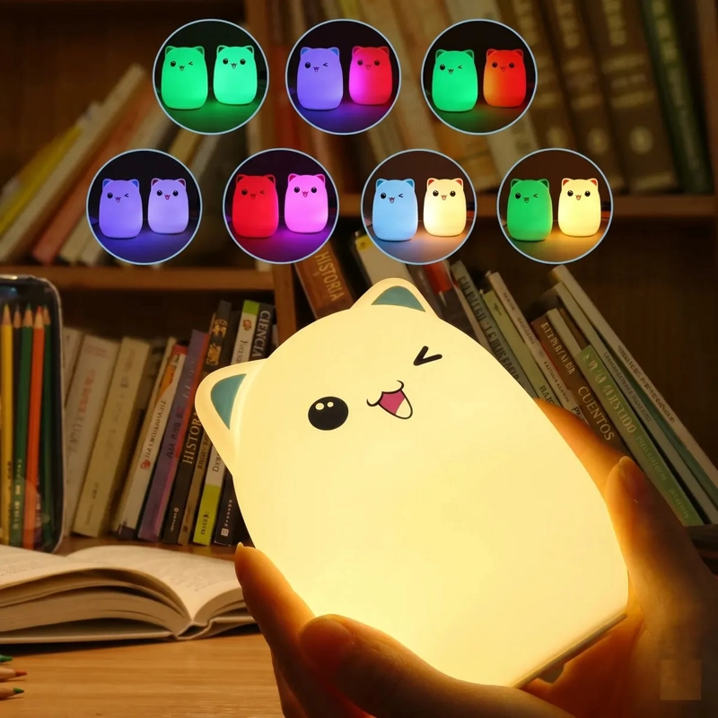LAMPARA SILICONA GATO LED RECARGABLE USB 7 COLORES KAWAII - 9