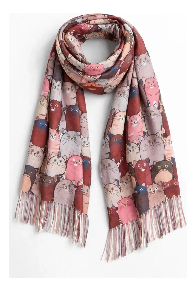 BUFANDA PAÑUELO PARA MUJERES ESTAMPADO DE GATITOS TELA SUAVE - 1
