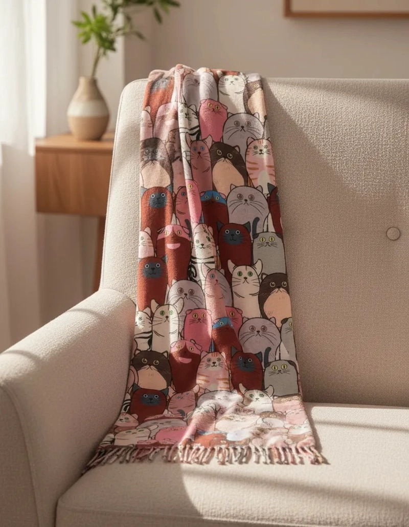 BUFANDA PAÑUELO PARA MUJERES ESTAMPADO DE GATITOS TELA SUAVE - 3