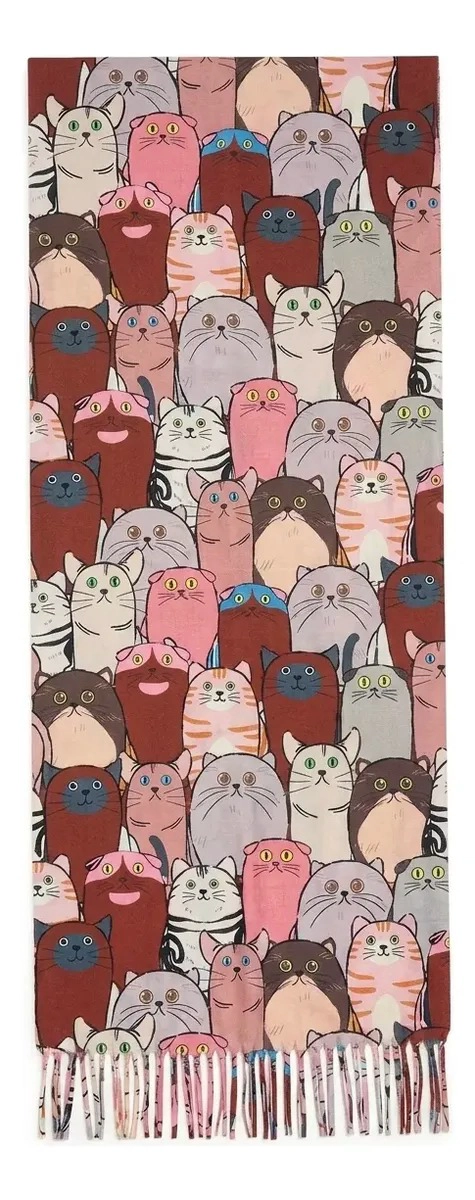 BUFANDA PAÑUELO PARA MUJERES ESTAMPADO DE GATITOS TELA SUAVE - 5