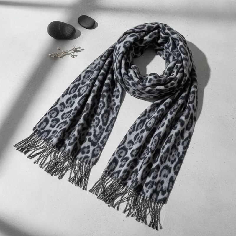 BUFANDA PASHMINA MUJER ANIMAL PRINT LEOPARDO SUAVE ELEGANTE GRIS ANIMAL PRINT M - 4