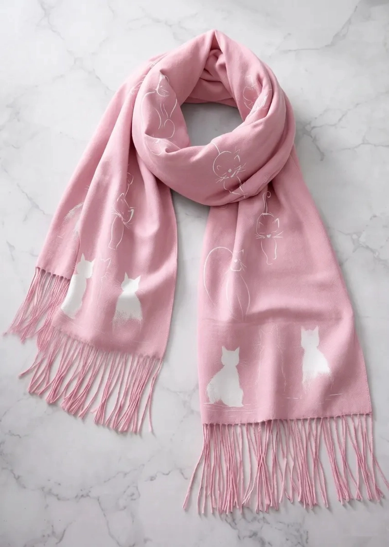 BUFANDA PAÑUELO PARA MUJERES ESTAMPADO DE GATITOS TELA SUAVE - 1