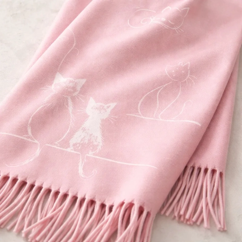 BUFANDA PAÑUELO PARA MUJERES ESTAMPADO DE GATITOS TELA SUAVE - 10
