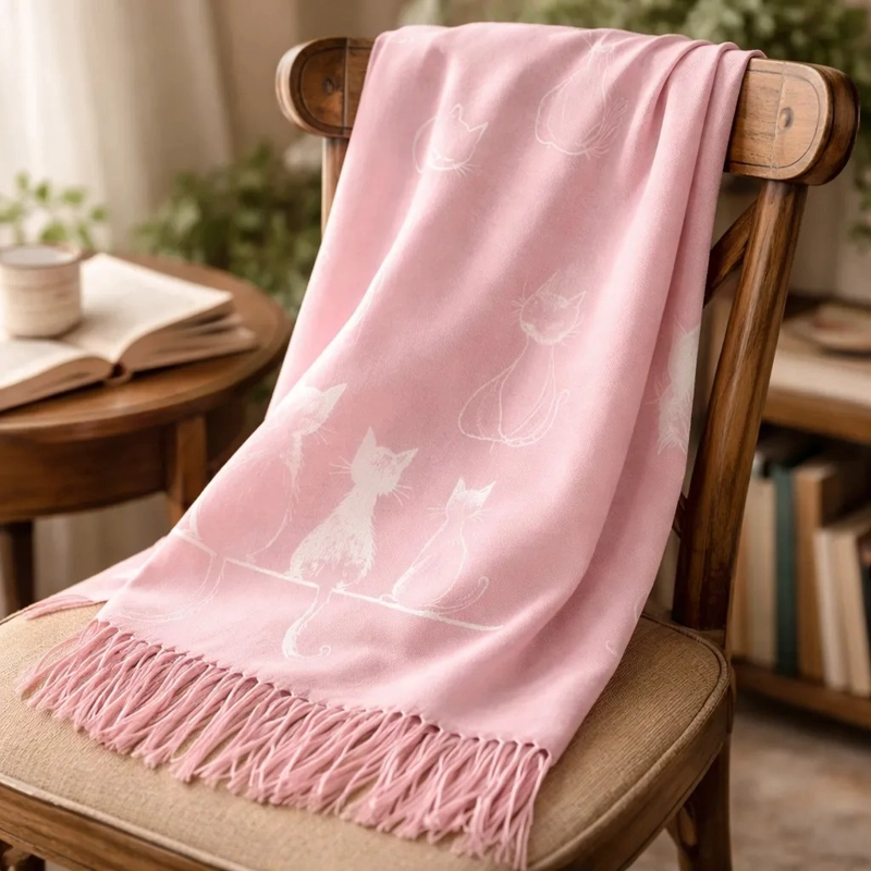 BUFANDA PAÑUELO PARA MUJERES ESTAMPADO DE GATITOS TELA SUAVE - 2