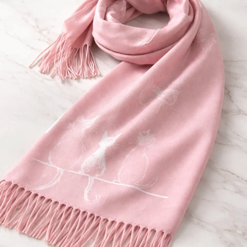 BUFANDA PAÑUELO PARA MUJERES ESTAMPADO DE GATITOS TELA SUAVE - 3