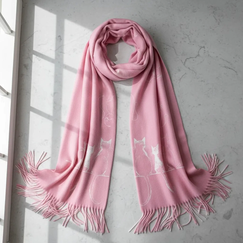 BUFANDA PAÑUELO PARA MUJERES ESTAMPADO DE GATITOS TELA SUAVE - 4