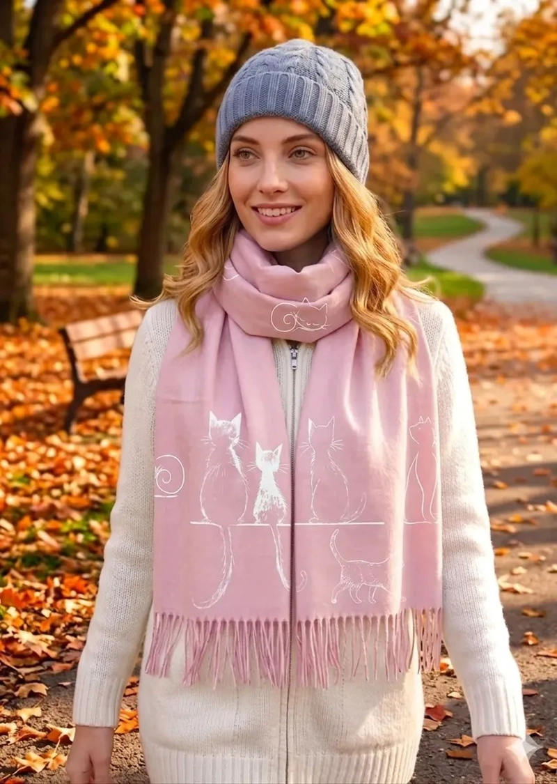 BUFANDA PAÑUELO PARA MUJERES ESTAMPADO DE GATITOS TELA SUAVE - 5