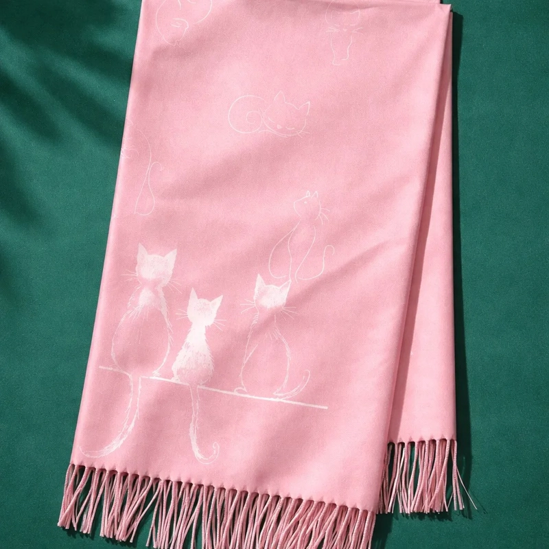 BUFANDA PAÑUELO PARA MUJERES ESTAMPADO DE GATITOS TELA SUAVE - 6