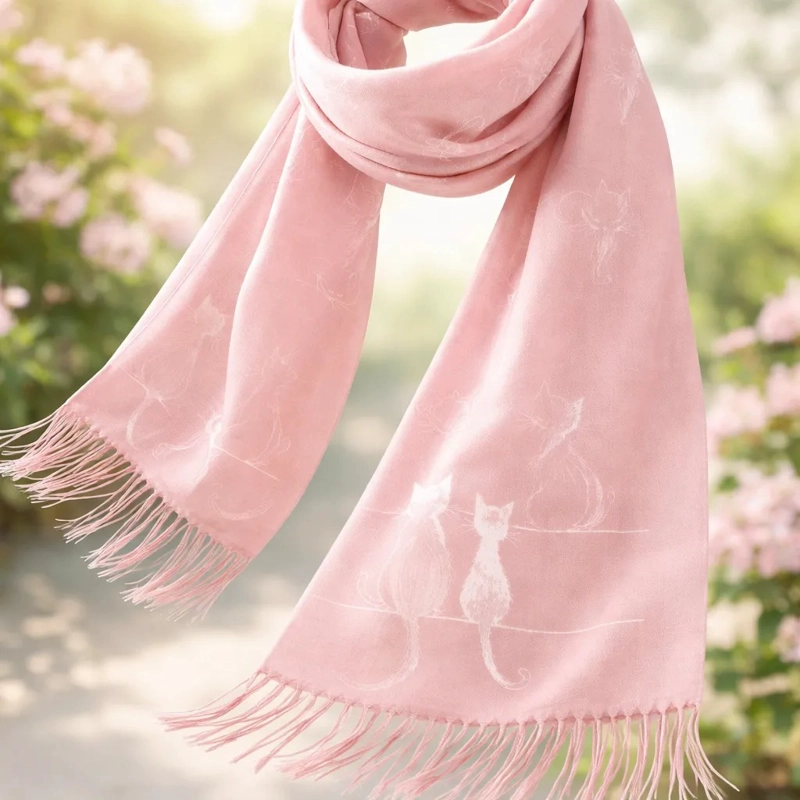 BUFANDA PAÑUELO PARA MUJERES ESTAMPADO DE GATITOS TELA SUAVE - 7