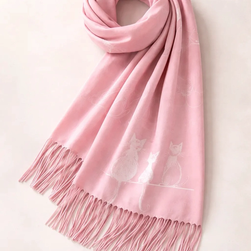 BUFANDA PAÑUELO PARA MUJERES ESTAMPADO DE GATITOS TELA SUAVE - 8