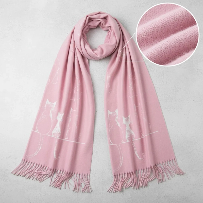 BUFANDA PAÑUELO PARA MUJERES ESTAMPADO DE GATITOS TELA SUAVE - 9