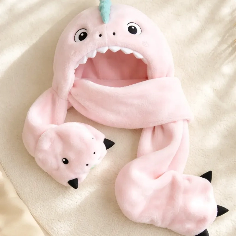 CONJUNTO GORRO, BUFANDA Y GUANTES, NIÑOS DISEÑO DINOSAURIO - 1