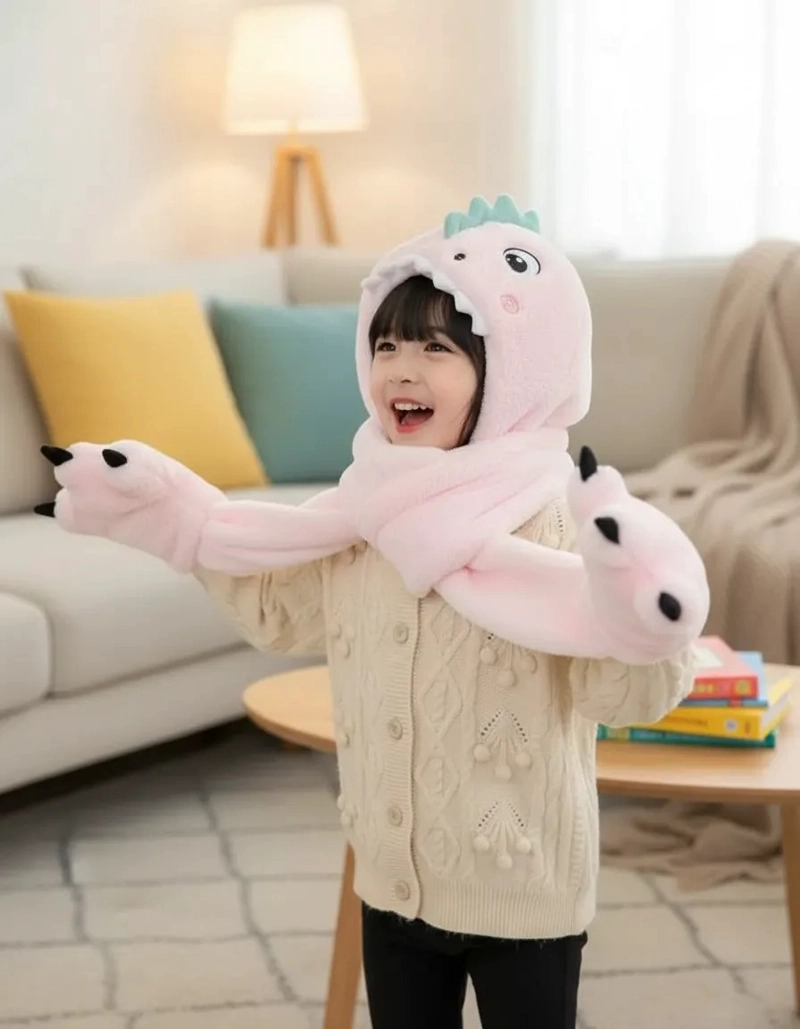 CONJUNTO GORRO, BUFANDA Y GUANTES, NIÑOS DISEÑO DINOSAURIO - 4