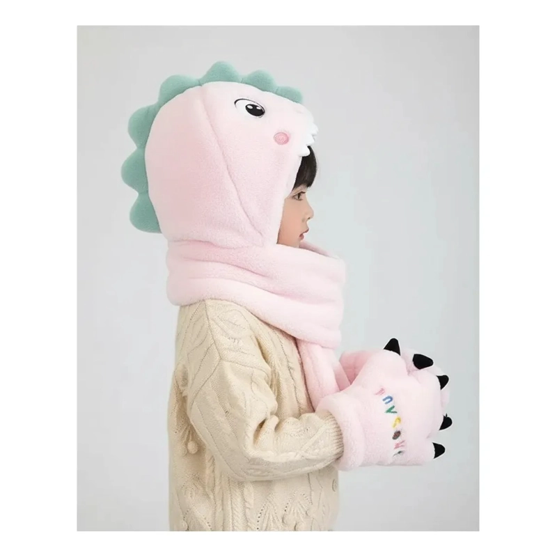 CONJUNTO GORRO, BUFANDA Y GUANTES, NIÑOS DISEÑO DINOSAURIO - 5