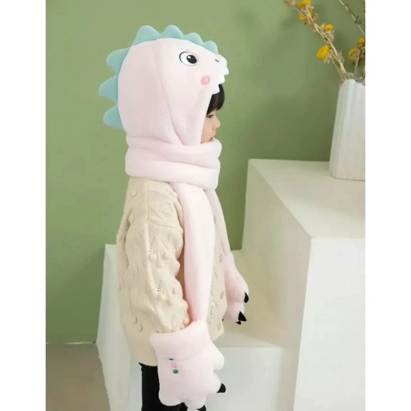 CONJUNTO GORRO, BUFANDA Y GUANTES, NIÑOS DISEÑO DINOSAURIO - 8
