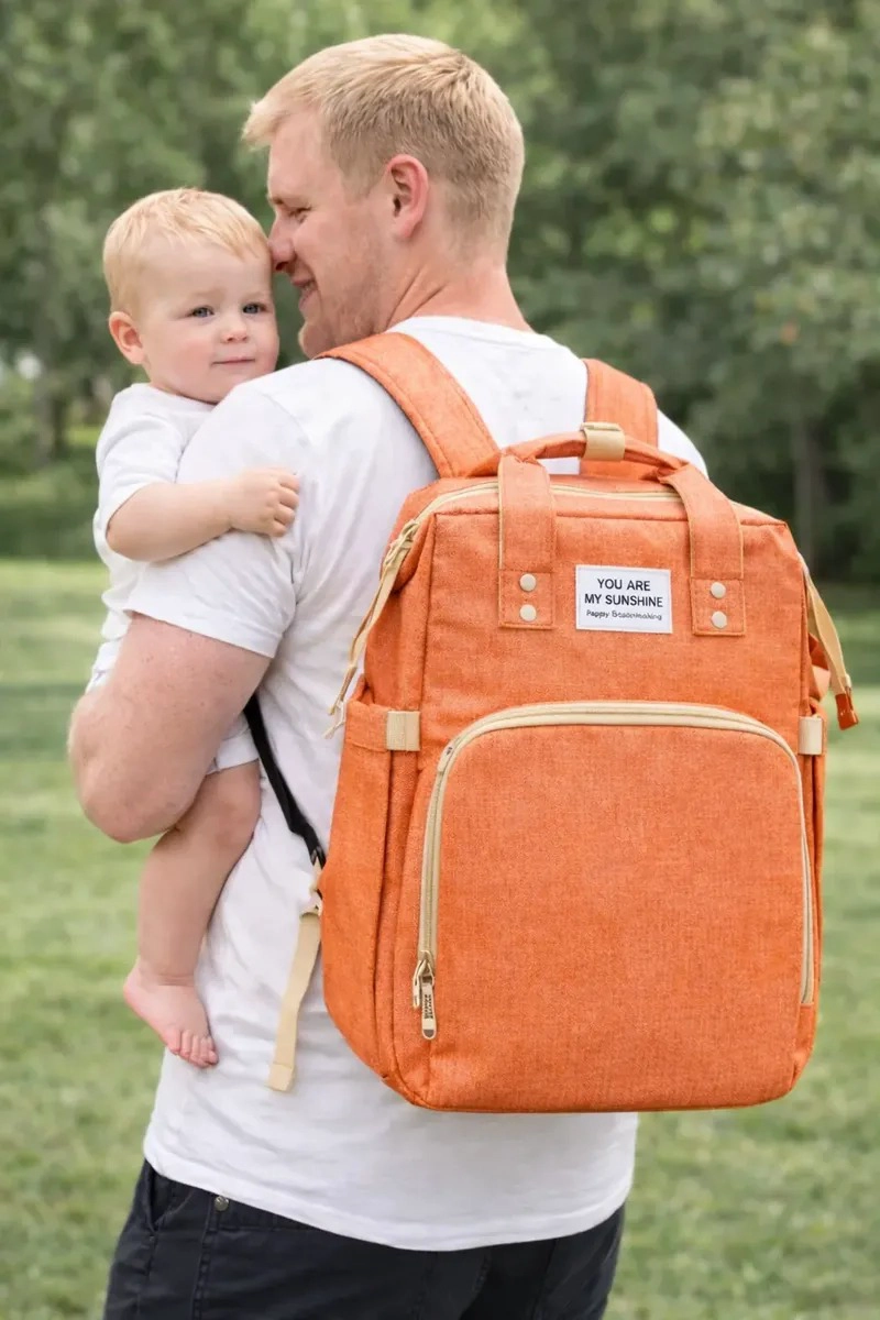 MOCHILA PAÑALERA CUNA 3 EN 1 PORTATIL USB + GANCHOS COCHE - 2