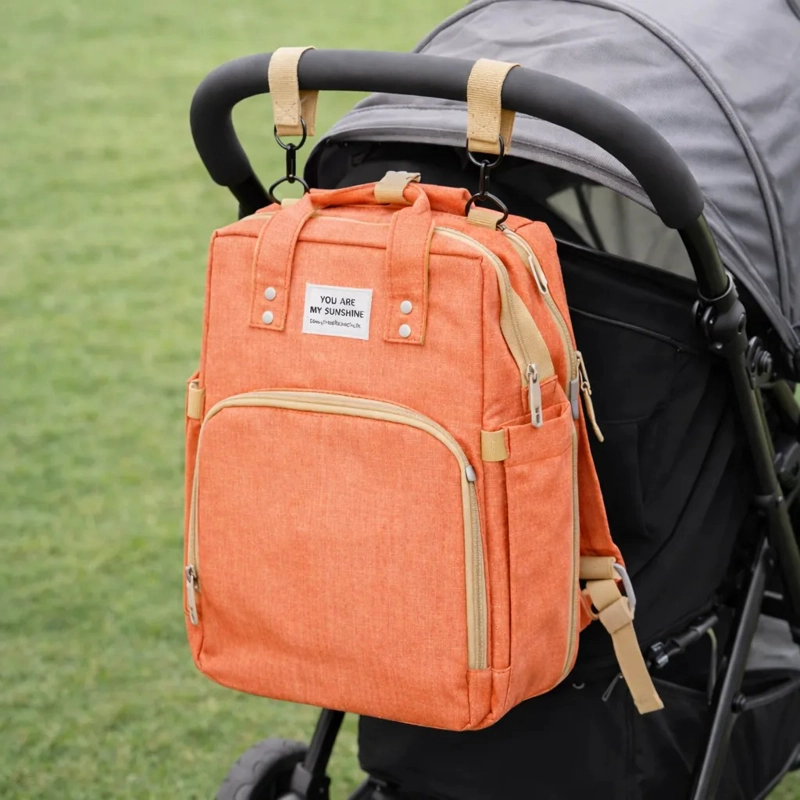 MOCHILA PAÑALERA CUNA 3 EN 1 PORTATIL USB + GANCHOS COCHE - 7