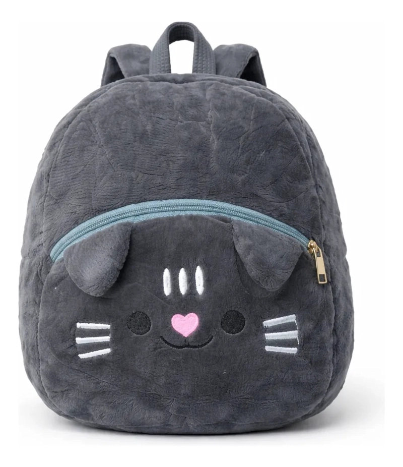 MOCHILA PELUCHE GATO KAWAII DE FELPA GRIS SUAVE ADORABLE - 1
