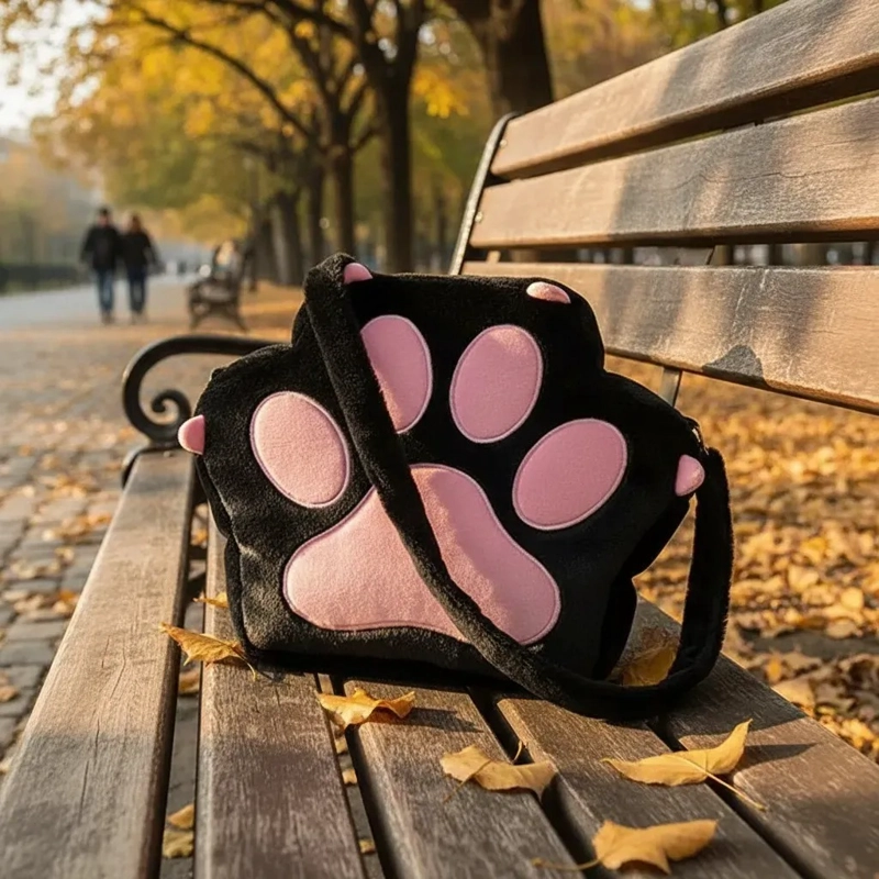BOLSO GARRA GATO KAWAII TELA PELUCHE SUAVE CORREA AJUSTABLE - 7